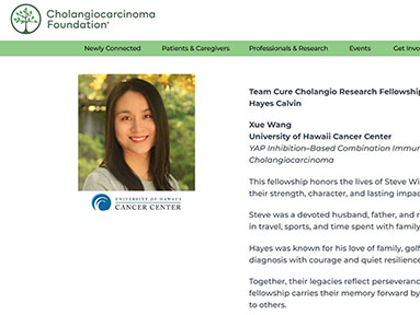 Dr. Xue Wang cholangiocarcinoma award article